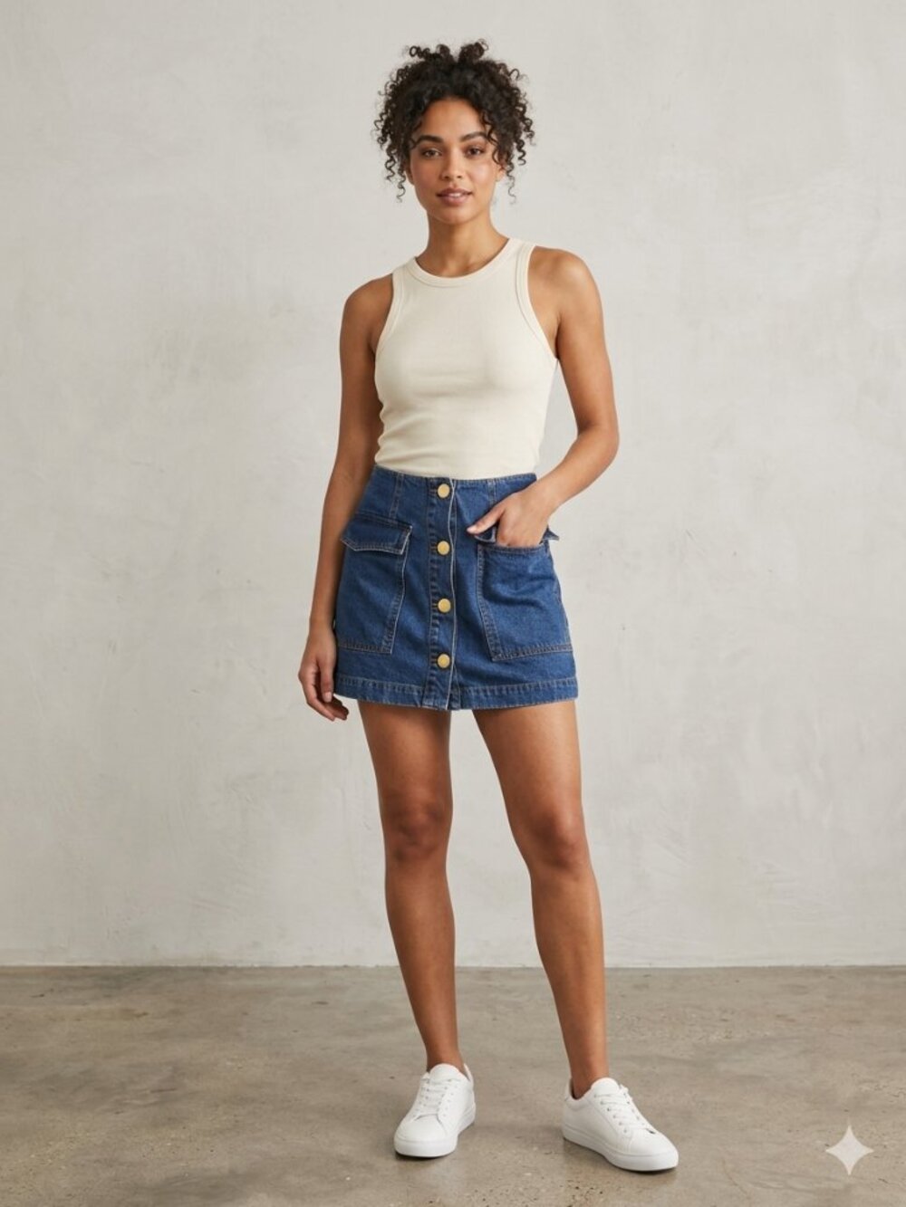 Topshop Moto Denim Mini Skirt Waist 26 Button Front Patch Pockets Gold Hardware
